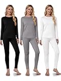 3 Set Thermal Underwear for Women, Long Sleeve Base Layer with Fleece Lined Women Thermals Top and Bottom Set