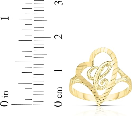Vista 4 de Floreo Anillo de Oro Amarillo de 10 Quilates con Inicial Cursiva y Corazón