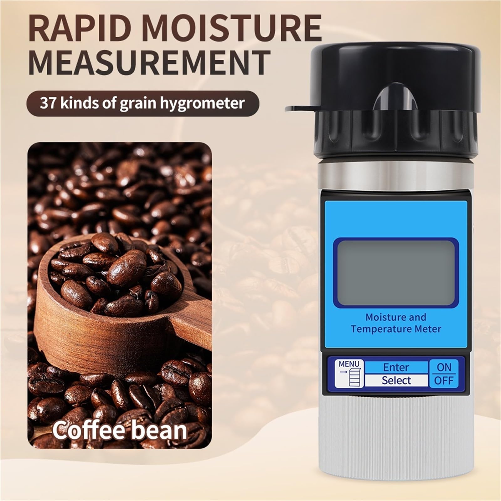 Medidor de humedad, Medidor de humedad granos portátil con pantalla LCD digital, higrómetro for café, trigo y maíz