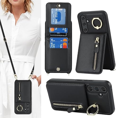 Miniatura 24 de Funda para Samsung Galaxy A14 5G con tarjetero para mujer, para Galaxy A14 5G, funda cartera para teléfono con correa, ranuras para tarjetas de