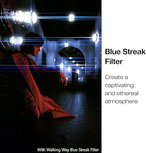 Miniatura 7 de Walking Way Filtro de rayas azules variables de 2.283 in con efecto de rayas circulares de estilo anamórfico para fotografía y videografía