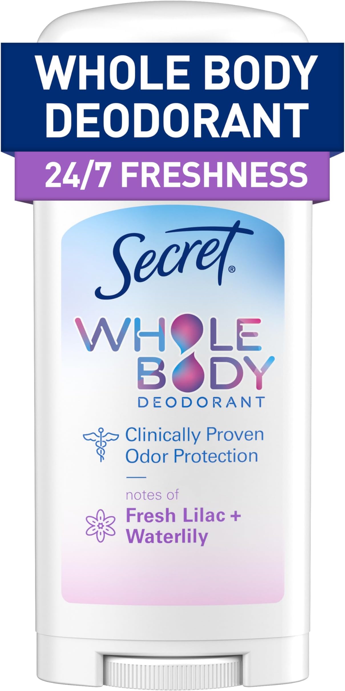 Whole Body Deodorant Stick for Women, Lilac & Waterlily Scent, Aluminum Free Deodorant Stick, 72 HR Odor Protection, 2.4 oz