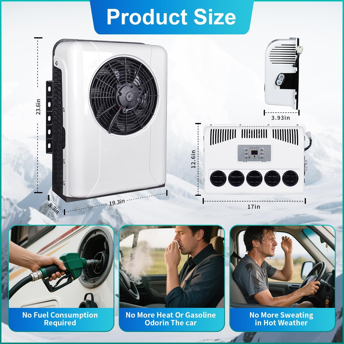12V Universal Electric RV Truck Air Conditioner Camper A/C Unit, 10000 BTU Split AC Quiet Van A/C for RV Caravan, Semi-Truck, Tractor, Crane, Pickup, Excavators