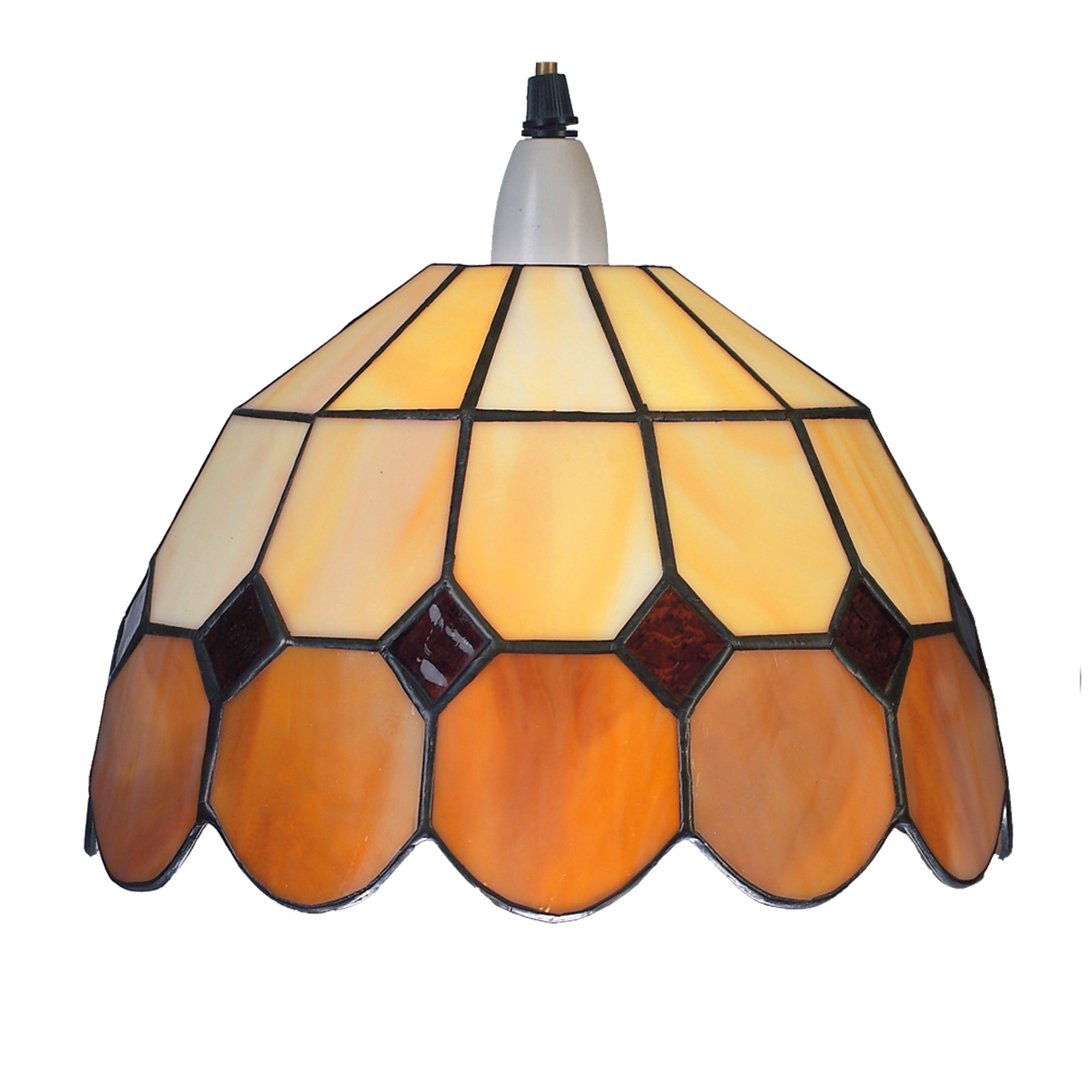 Suspension Tiffany en vitrail : luminaire vintage fait main marron et beige