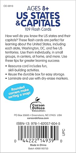 Miniatura 2 de Tarjetas de estados y capitales de los Estados Unidos, publicación de Carson Dellosa