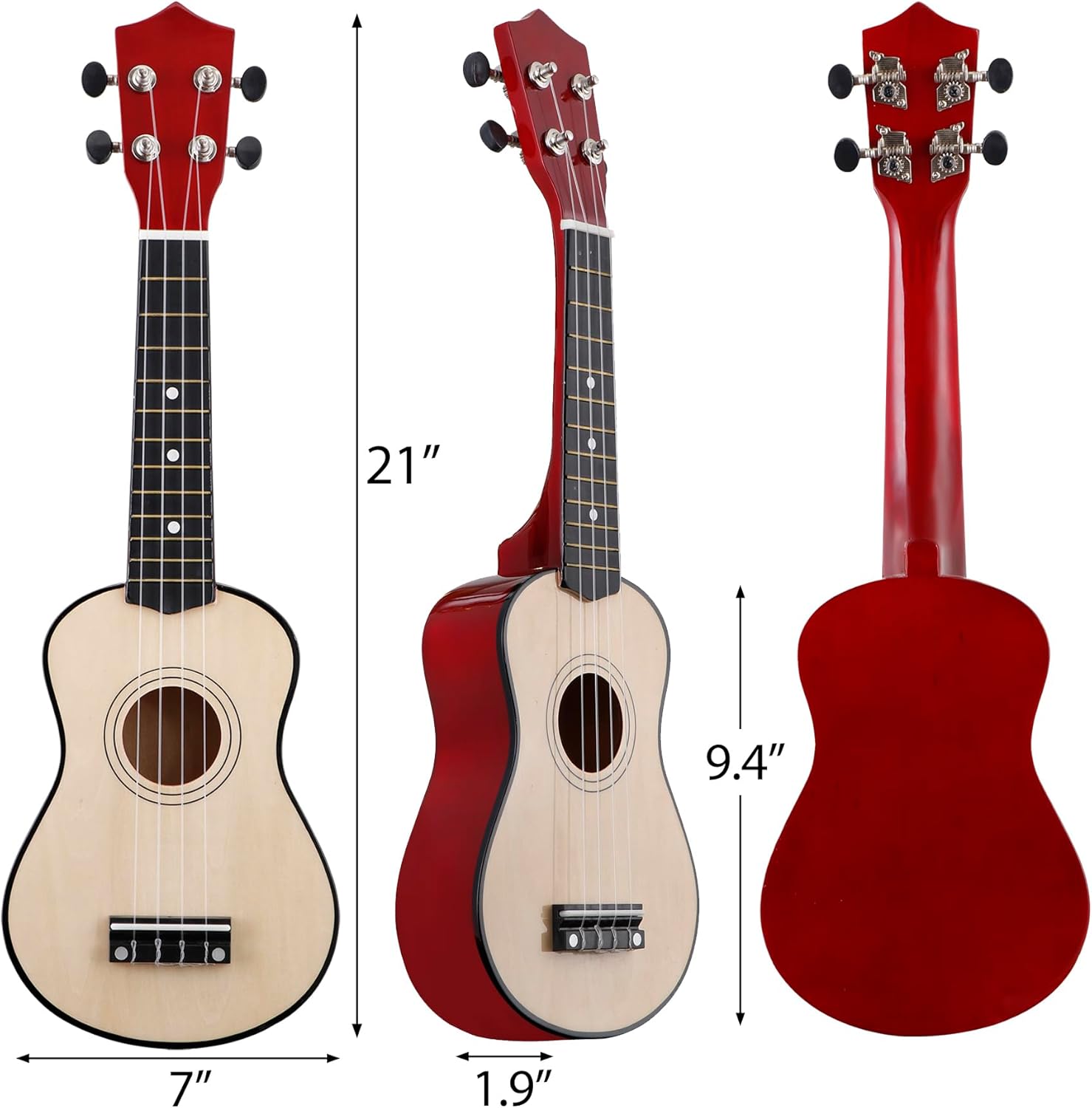 Smartxchoices 21" Soprano Ukulele for Beginners Adult Starters Student Music Lovers, Ukuleles Starter Kit with Gig Bag, w/Rainbow String, Spare Strings, Digital Tuner, Picks (Natural)