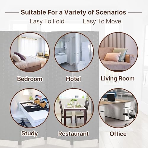 Miniatura 6 de Divisores de habitación y pantallas de privacidad plegables, 4 paneles de 6 pies, divisor de separación de habitación portátil plegable de 6 pies,