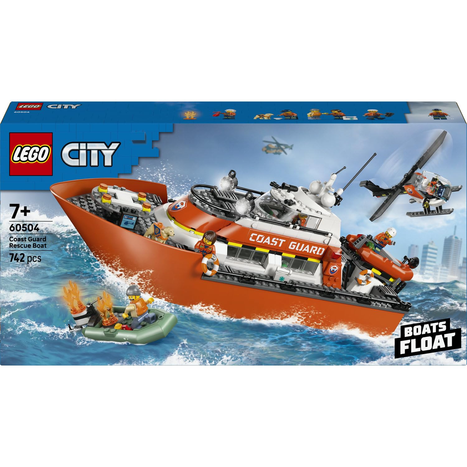 LEGO City Coast Guard Rescue Boat & Helicopter 60504 | Toys for 7+ Year Old Boys, Emergency Vehicles Playset, Model Floating Ship, 5 Minifigures, Birthday Gift, 742 Pieces