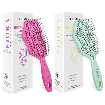 Fiora Naturals Hair Detangling Brush - Detangler hair brush w/Ultra-soft Bristles- Glide Through Tangles with Ease, Green & Pink