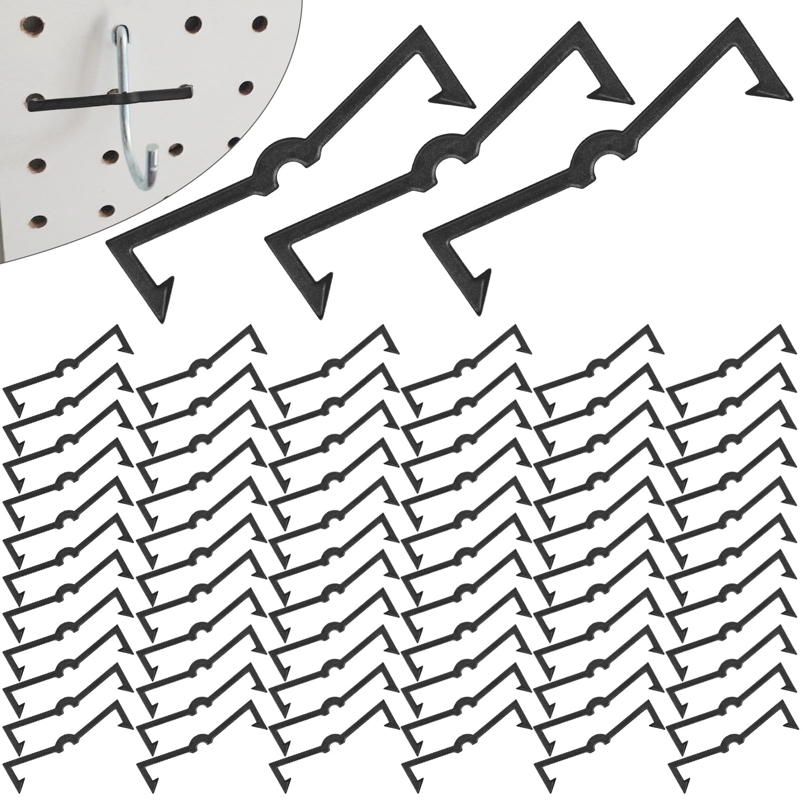 AccEncyc Black Peg Locks Plastic Pegboard Hook Locks Pegboard Display Hook Organizer Fixer Peg Board Hook Clip Retainers Pegboard Hook Organizer for Standard 1/4" and 1/8" Pegboard（60Pcs）