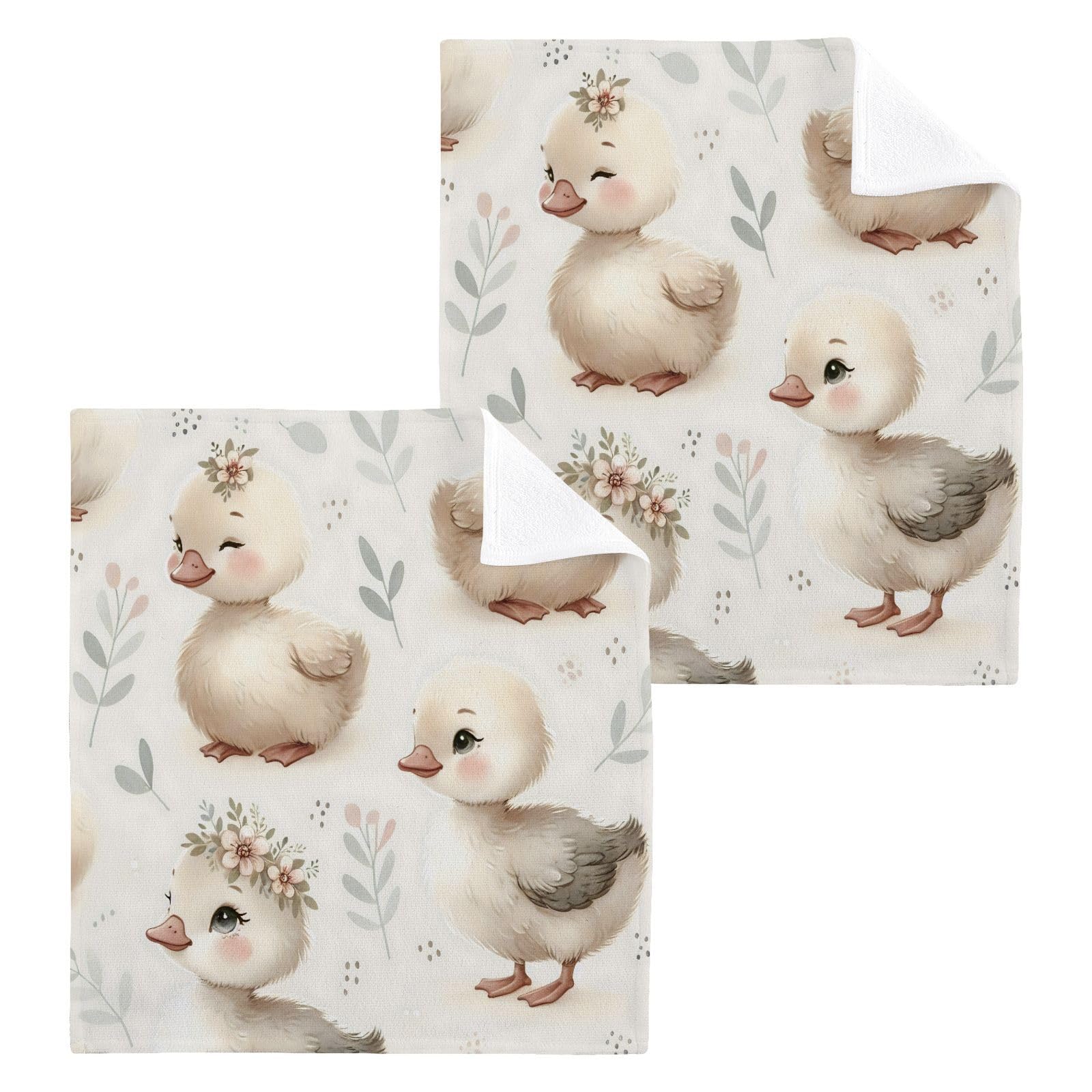 YANENDIE Cute Looking Goose Washcloths Towels, Highly Absorbent and Soft Cotton Face Cloths, 2 Pack Quick Dry Wash Cloths - 12 X 12 Inches