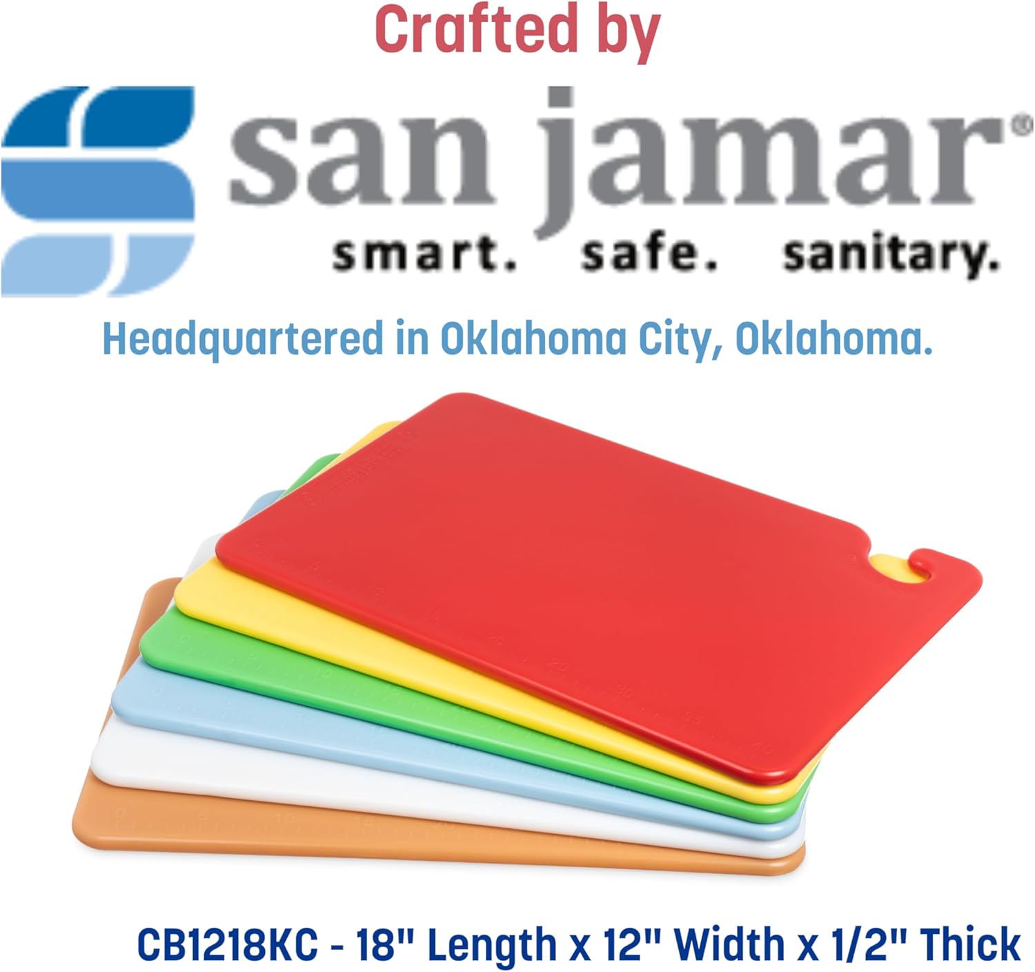San Jamar CB1218KC 6 Piece Cut-N-Carry Co-Polymer Board System Set with Color Coding Chart, 18" Length x 12" Width x 1/2" Thick