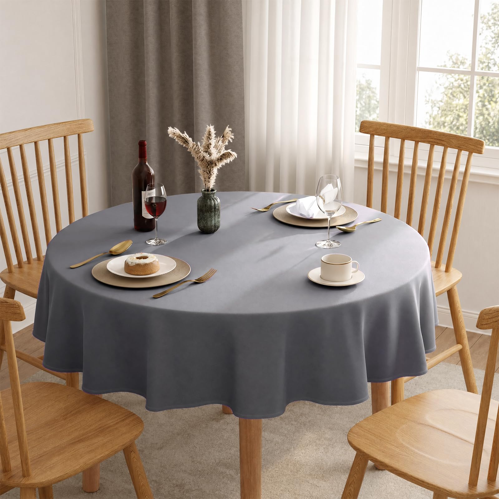 Flgef Grey Round Table Cloth 183cm/72Inch, Wipe Clean Table Cloths, Water Resistant Washable Fabric Tablecloths Dining Table Cover for Outdoor, Garden, Wedding, Parties — image 1