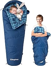KingCamp Kids Sleeping Bag 7C Lightweight Waterproof Compact Flannel Sleeping Bags Cold Weather and Warm Youth Gear Accessories for Camping Fits 10-12 Kids up to 1.68m Height