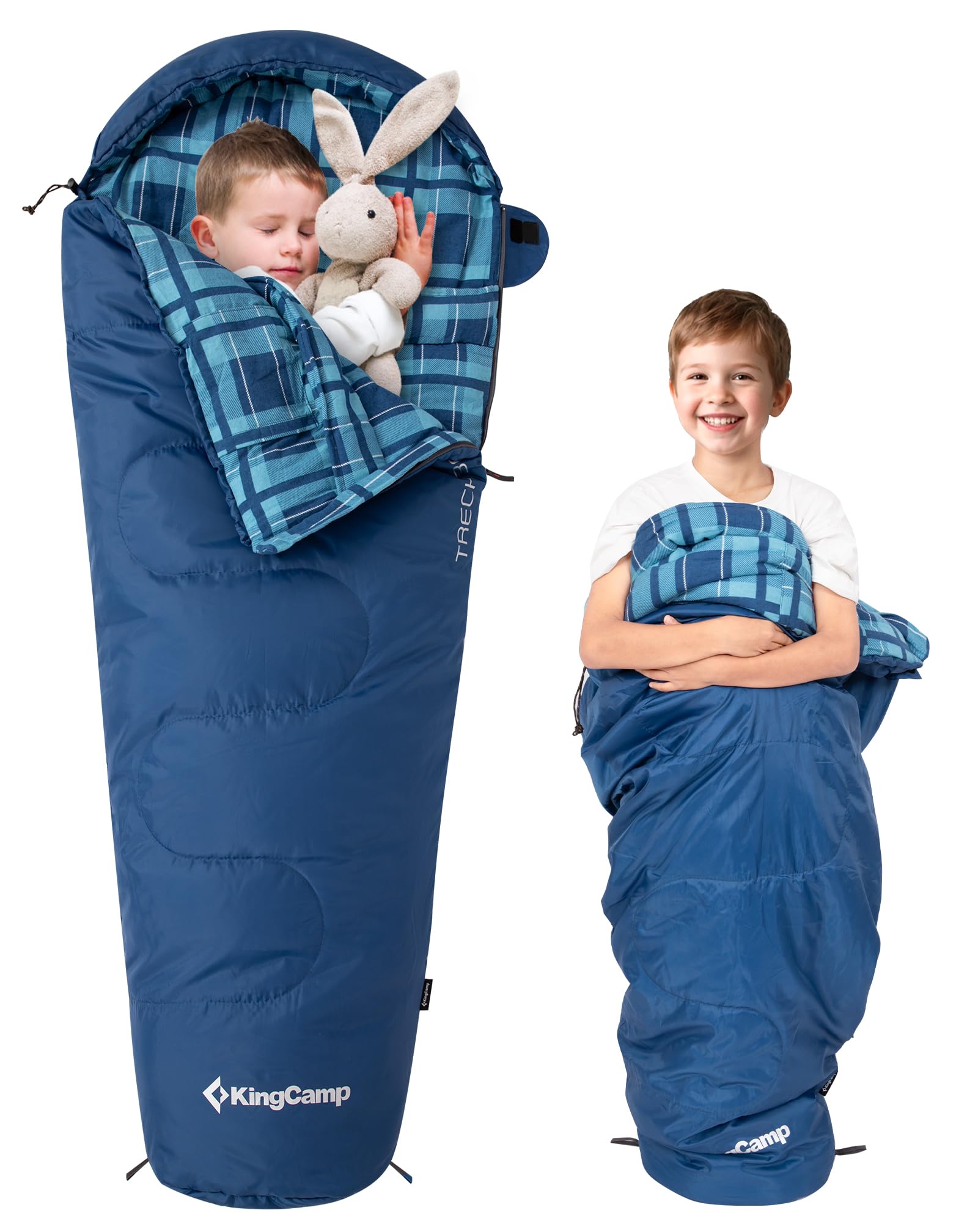 KingCamp Kinder-Schlafsack bis 7 °C, leicht, wasserdicht, kompakt, Flanell-Schlafsäcke, kaltes Wetter und warme Jugendausrüstung, Zubehör für Camping, passend für 10–12 Kinder bis 1,68 m Körpergröße