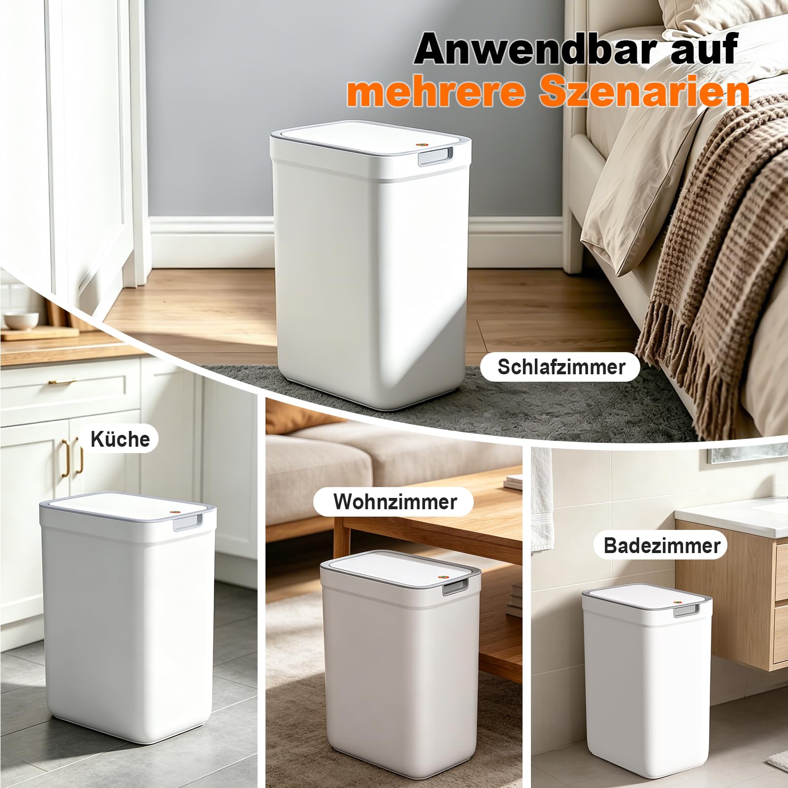MOPUP Mały koszyk na śmieci do łazienki z pokrywką, 9 l/2,4 galonów, wąski koszyk na śmieci, koszyk na papier z tworzywa sztucznego z otwieranym na szeroko deklem, odporny na psy do łazienki, kuchni