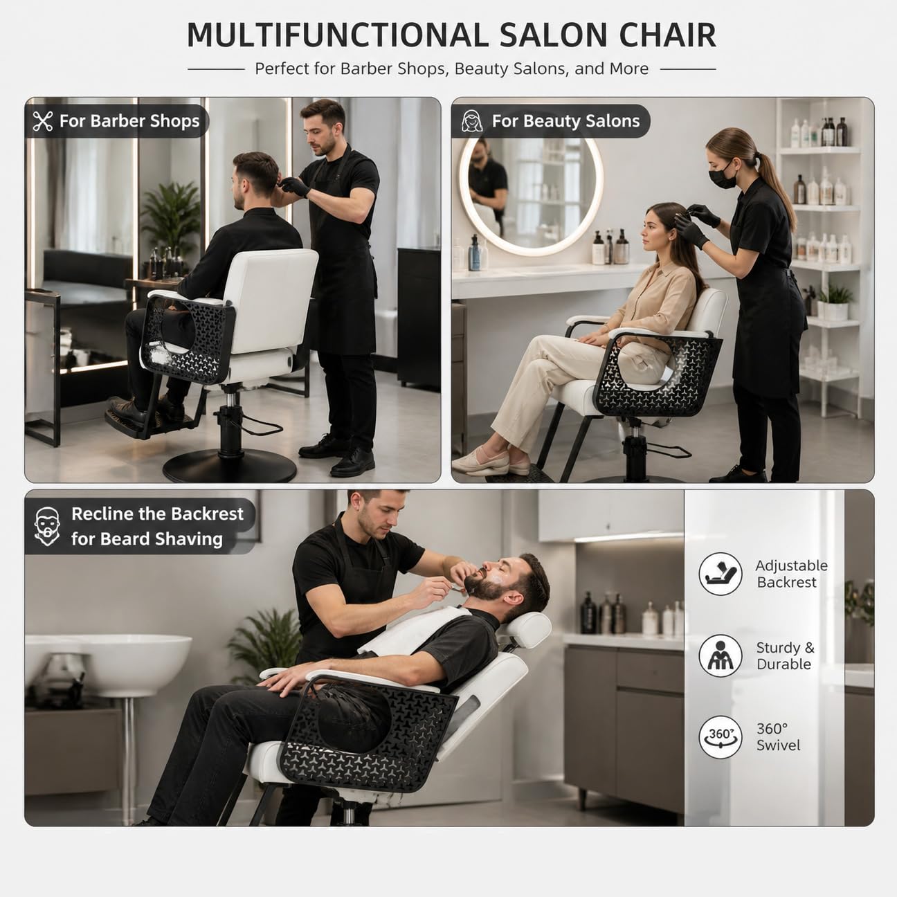 Krzesło do salonu, Krzesło fryzjerskie, Krzesło do stylizacji, Krzesło kosmetyczne,Gray | z podnóżkiem, do makijażu, elastyczna regulacja, skóra wodoodporna
