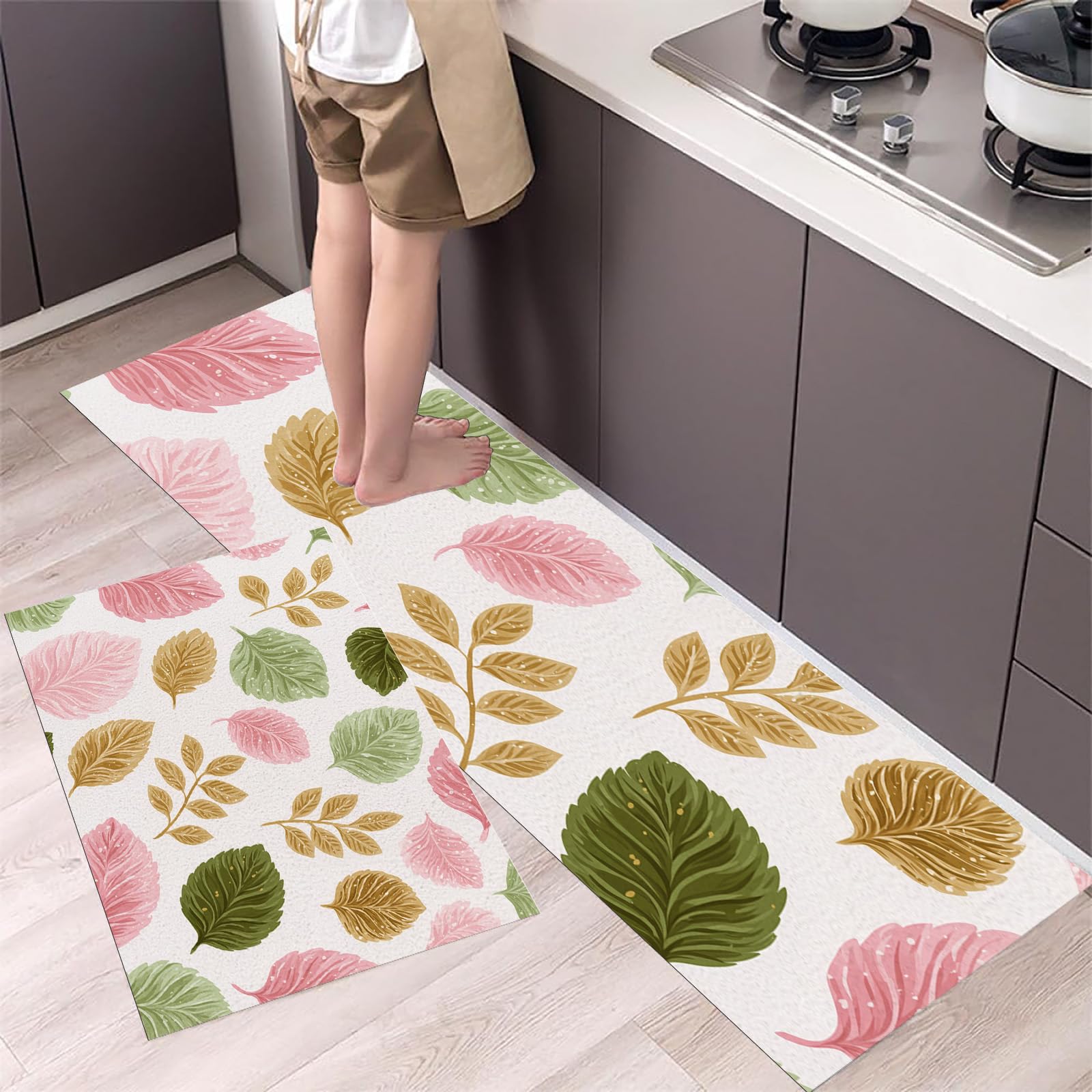 Alfombras antideslizantes de diseño botánico rosa para decorar la entrada y el pasillo de casa
