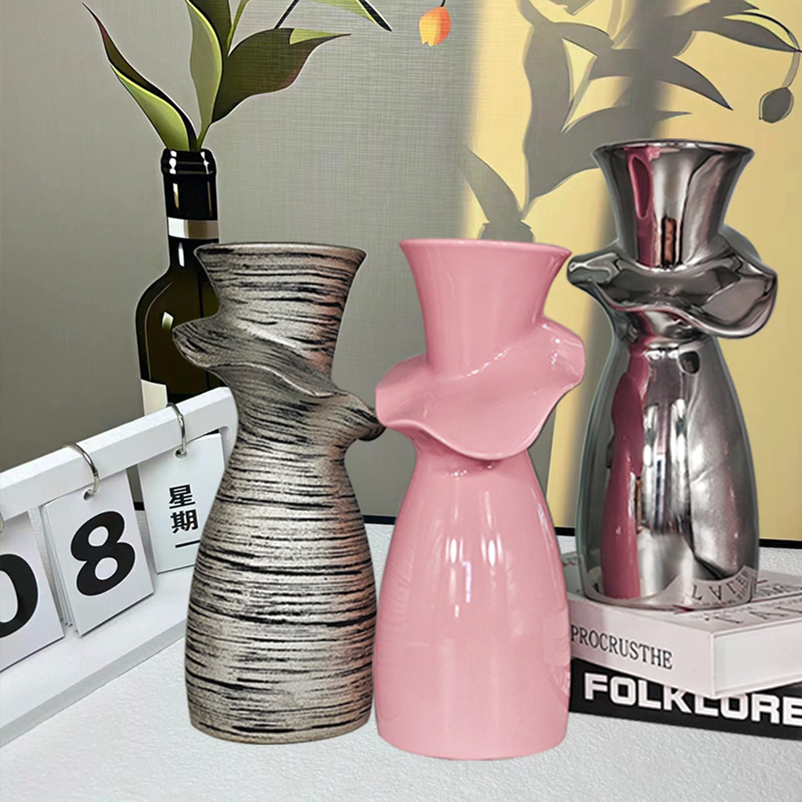 Ocynkowany ceramiczny wazon z płatkami Nadaje się do dekoracji stołu i półki, do kominka, sypialni, kuchni, stołu biurowego,Red