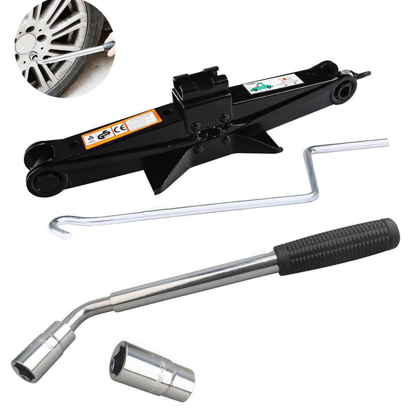 Dicn Extendable Lug Nut Wrench Telescopic Wheel Brace 4 Socket Standards 17/19/21/23Mm + Scissor Jack 2 Ton/385Mm Capacity With Crank Handle - Tyre Changing Repair Emergency Garage Tools