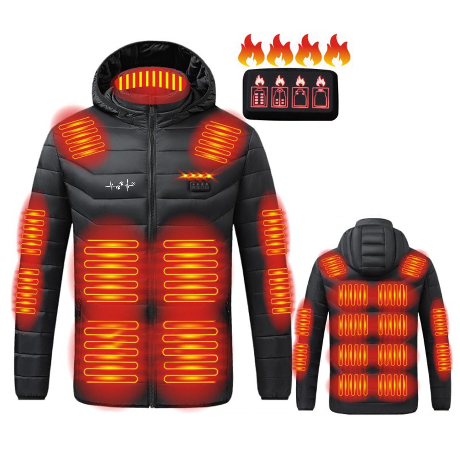 KQIVAM Veste Chauffante USB Chaud Manteau Rechargeable Par USB Homme avec 21 Zones de Chauffage et 4 Températures Optionnelles pour Plein Air Sports Hiver Doudoune Chaude à Capuche Manches Longues
