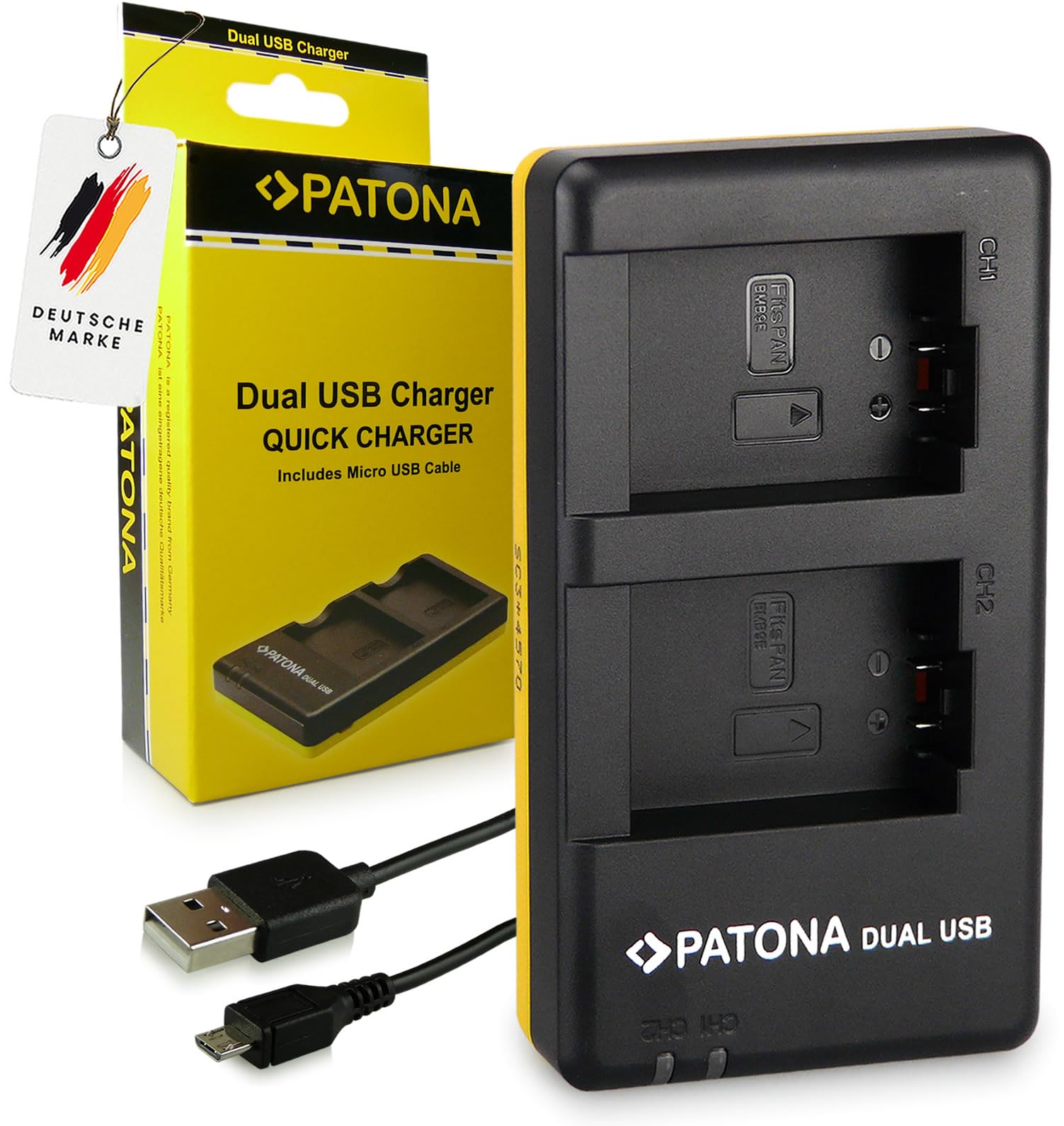 PATONA Dual Chargeur Photo pour Panasonic DMW-BMB9 BMB9E, BP-DC9 | Chargeur voyage compact pour Lumix DMC FZ40, FZ45, FZ48, FZ100, FZ150