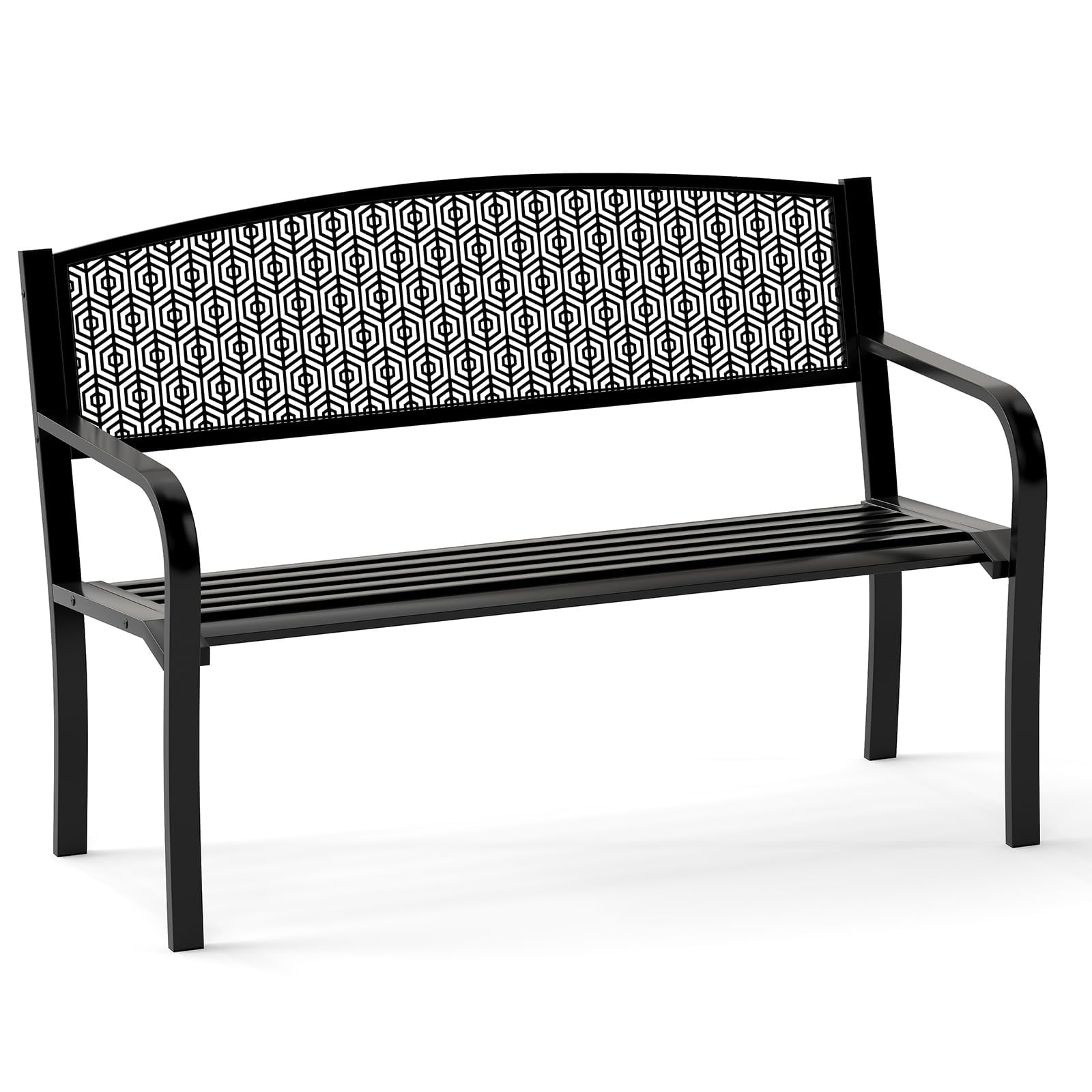 FANTASK Gartenbank für 2 Personen, Eisenbank für Garten, Terrasse, Balkon Metall mit Armlehne (Schwarz), 128 x 60 x 86 cm