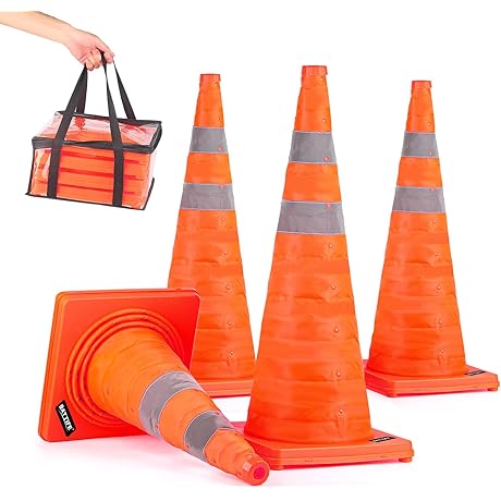BATTIFE 28 Inch Traffic Cones 4 Pack