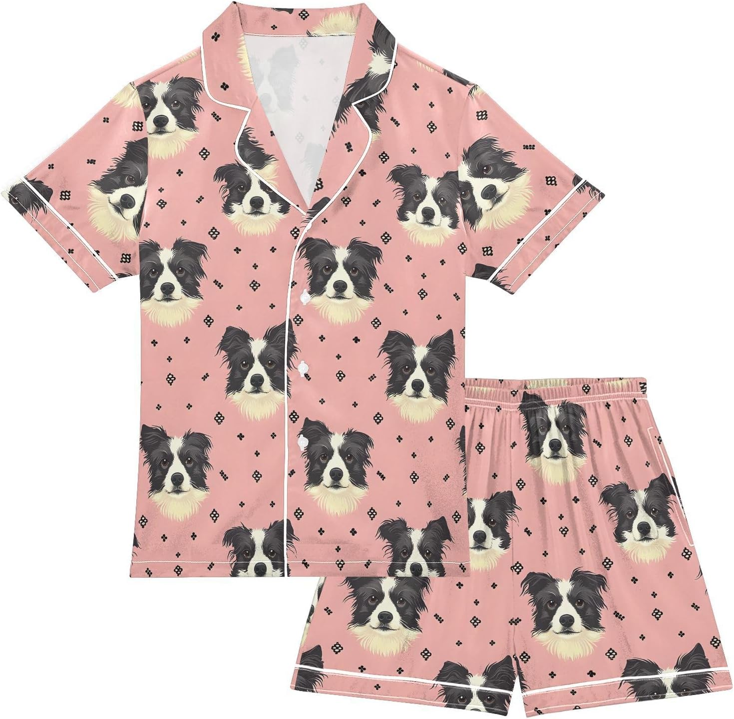 Pajamas Set Short Sleeve Button Down Sleepwear Pjs Sets Cute Loungewear for 5-14Y
