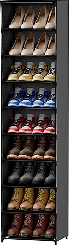 FIDUCIAL HOME 18 pares de zapateros cubiertos de 9 niveles para zapatos, estante organizador de almacenamiento alto y estrecho que ahorra espacio