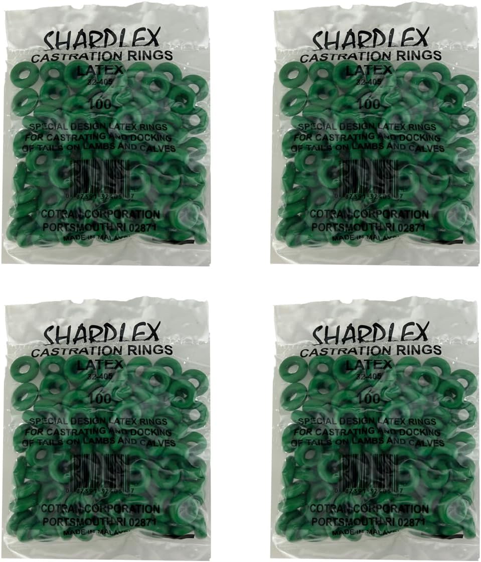 BOCCS Livestock Banding Kit with 200 Green Latex Bands, Nitrile Gloves, Wipes, and Bandage Scissors; for Goats, Sheep and Calves, Aluminum Base, 10 Inches in Length.