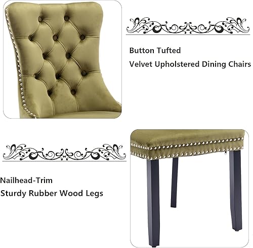 Miniatura 13 de Aoowow Juego de 2 sillas de comedor tapizadas de terciopelo, sillas laterales sin brazos con respaldo de ala, botones y patas de madera maciza para