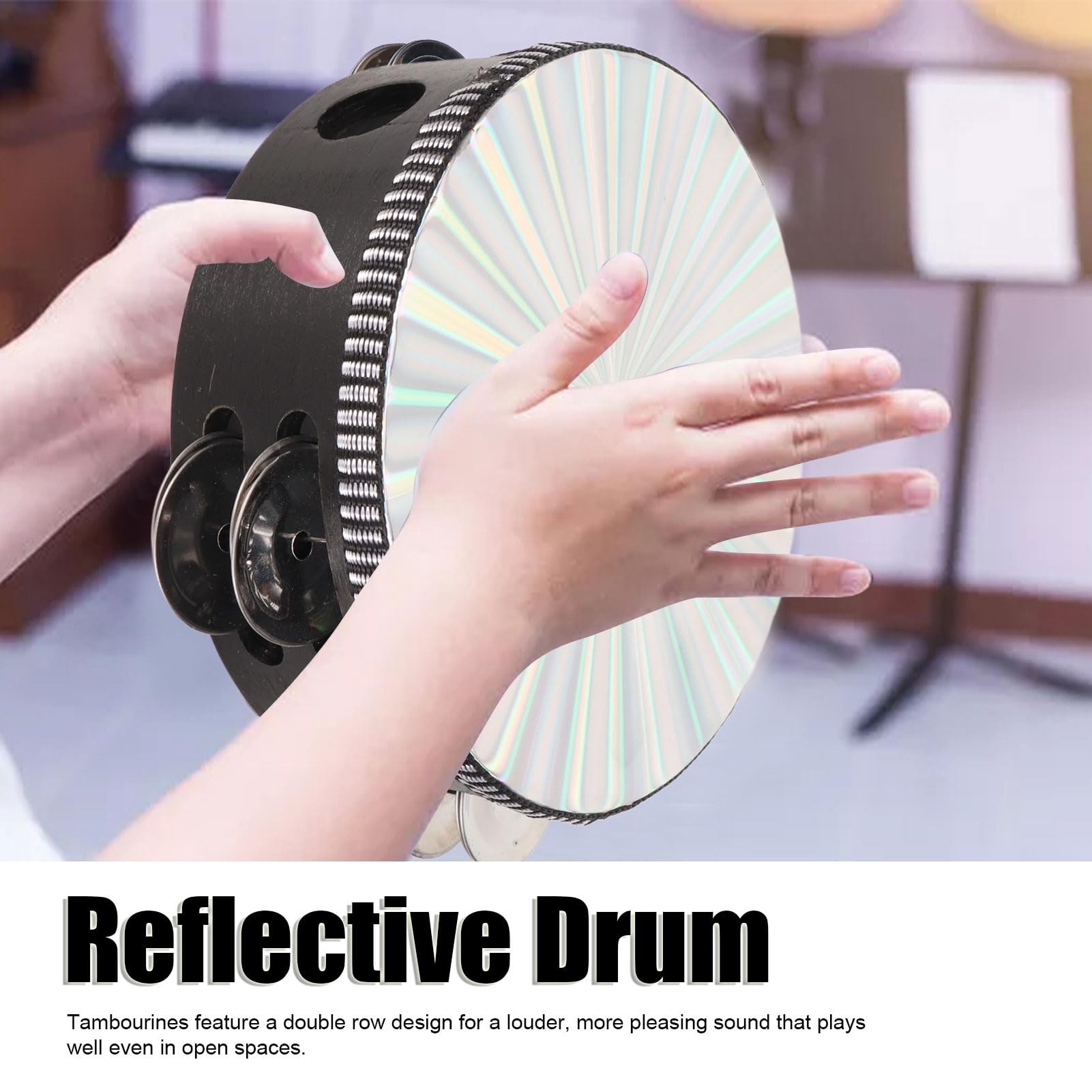 Tambourine, 6 Inch Radiant Tambourine Double Row Melodious Polished Reflective Drum Hand Held Drum for KTV Concerts Parties ?