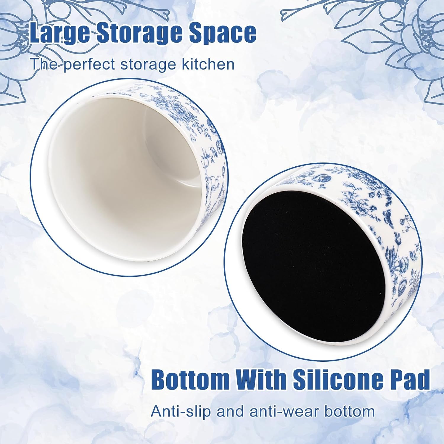 JarThenaAMCS Blue Floral Ceramic Utensil Holder Chinoiserie Chopstick Crock image 3