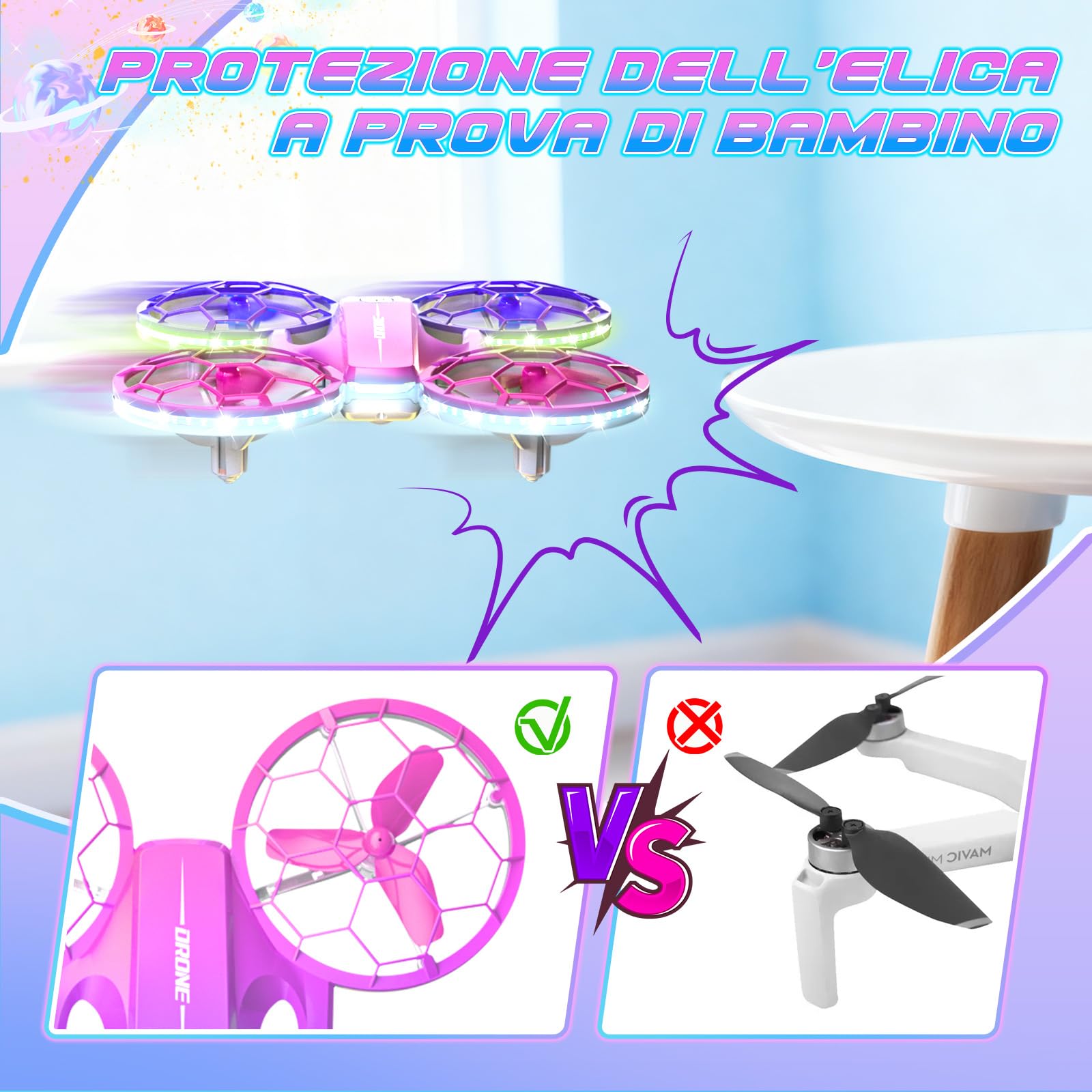 Charmofun Mini Drone Giocattolo per Bambini, Drone Telecomandato con 4 Effetti Luci Led, Droni per Principianti con Capriole a 360°, 3 Batterie, Regali per Bambini e Bambine 6 7 8 9 10+ Anni