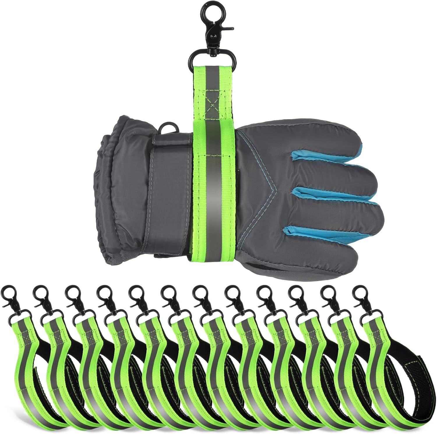Kanayu 6 Pcs Green Firefighter Glove Strap Heavy Duty Gear Glove Safety Holder Straps with Reflective Firefighting Gear Accessories