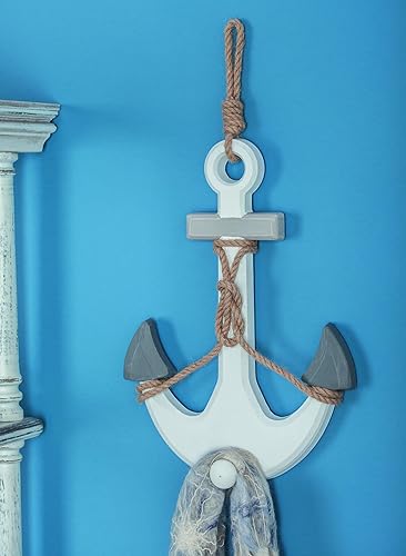 Miniatura 3 de Deco 79 Ancla de madera para decoración de pared para el hogar, escultura de pared con cuerda para colgar, arte de pared de 12 x 1 x 23 pulgadas,