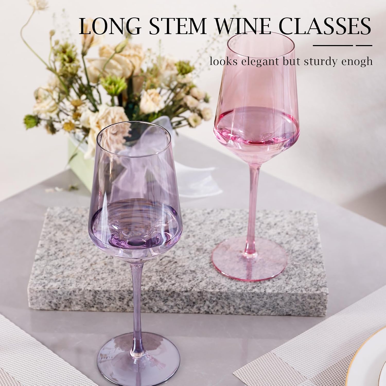 Physkoa Colored Wine Glasses Set of 6-15oz Hand Blown Crystal Colorful Glassware with Long Stem, Multicolor Glassware for Wine Lovers, Wedding, Birthday Christmas Gifts for Women