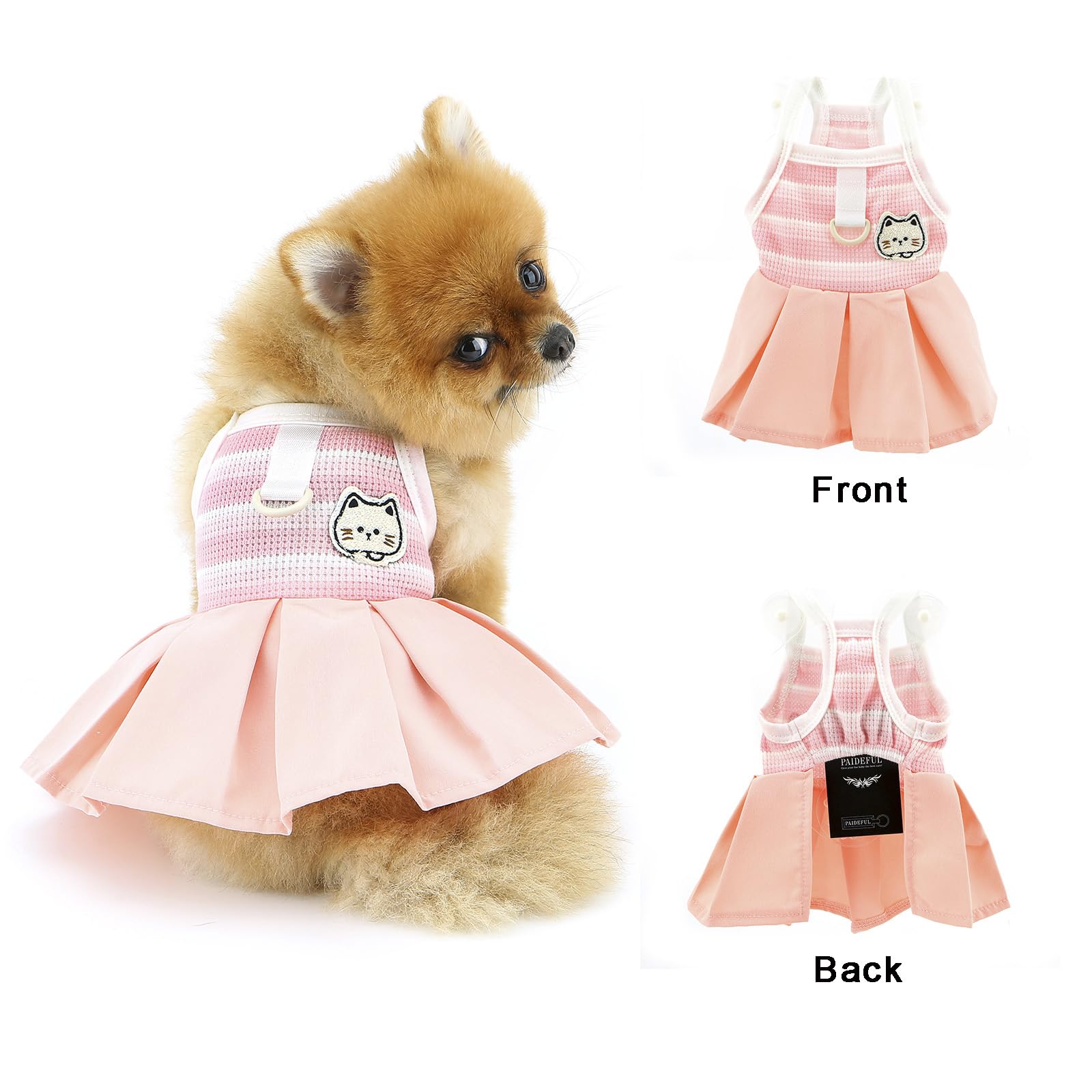 PAIDEFUL Small Dog Dresses Clothes,Sweet Puppy Sundress Summer Cool Pleated Skirt for Girl Dogs Soft Breathable Pet Vest Shirts Doggie Stretchy Pullover Cat Costume Chihuahua Apparel D-ring,Pink,M - Image 2