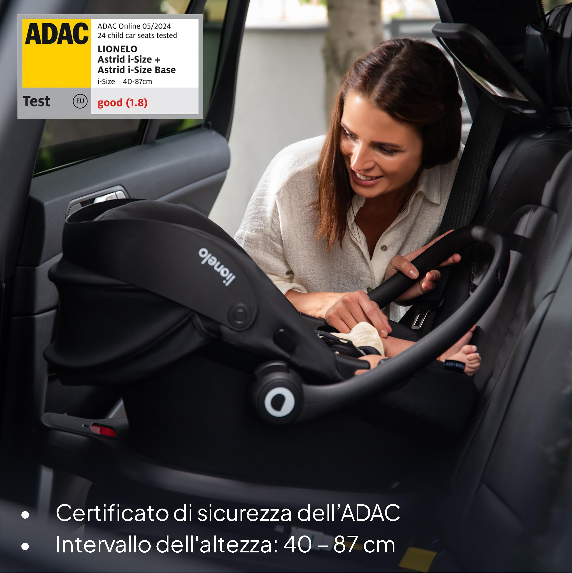 LIONELO ASTRID I-size SET Seggiolino Auto per Bambini con Base 40-87 cm Ovetto per Neonati Montaggio ISOFIX, Cinture di Sicurezza a 3 Punti Protezione Laterale, Inserto Dri-Seat, i-Size R129