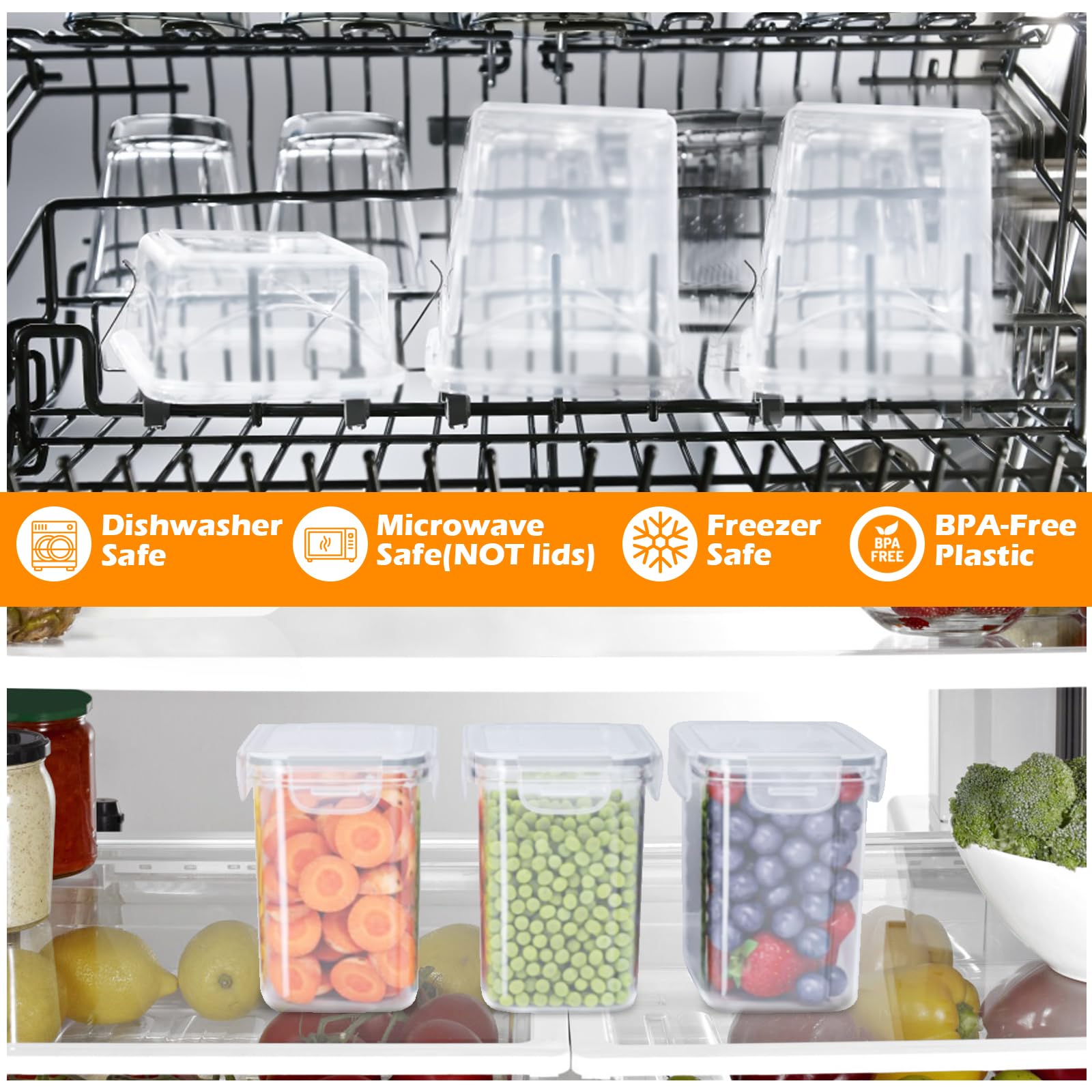 Withosent Set di 24 scatole di conservazione con coperchio - Scatola ermetica in plastica - Scatola per cereali (2 l, 1,4 l, 0,8 l)