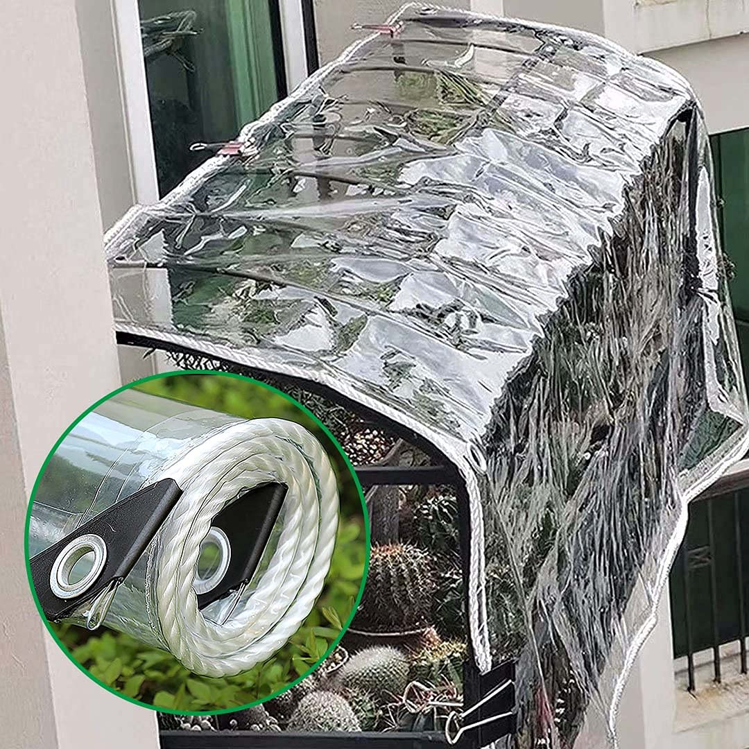 GJZQDKX Heavy Duty Waterproof Transparent Tarpaulin Poly Clear Vinyl Tarp Cover 500g/m² 0.35mm Thickness Ideal for Awning Canopy Patio Enclosure Anti Aging Insulation 3m x 4m Size