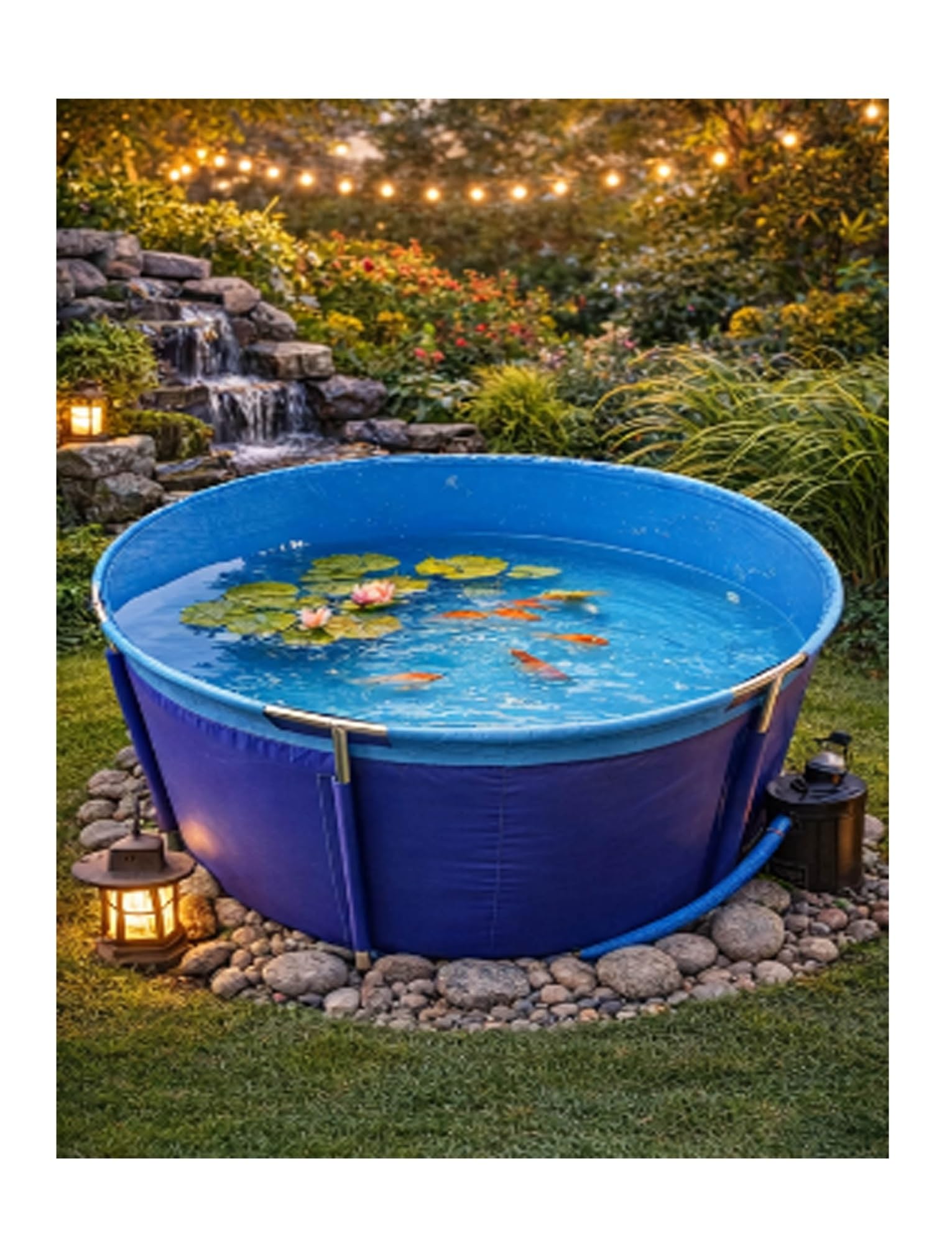Stagno per pesci in PVC fuori terra, piscina rotonda ispessita con telaio per l'agricoltura acquatica, idroponica, stoccaggio dell'acqua - 3 x 1 m