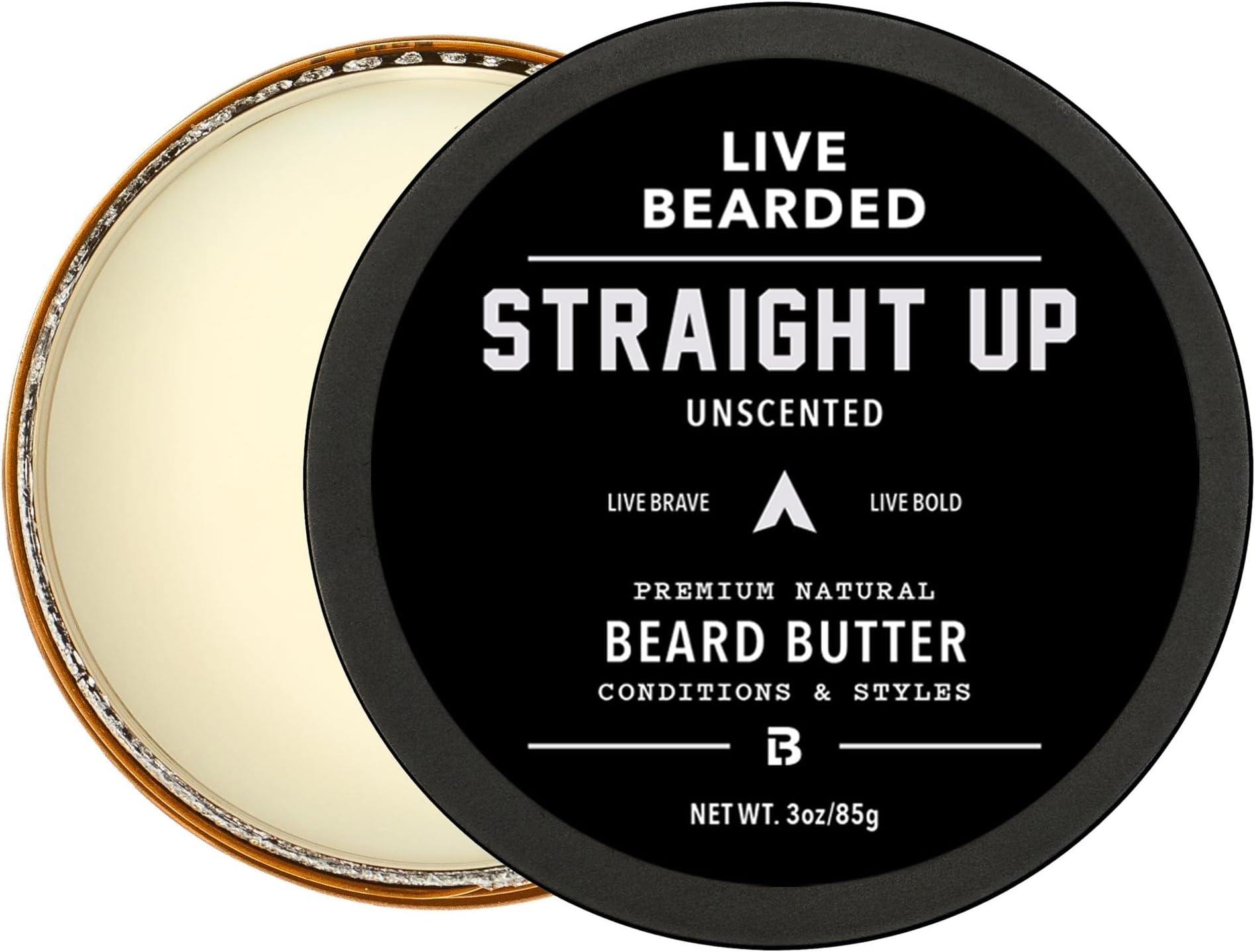 Live Bearded Beard Butter, 3 fl oz - Made in the USA - All-Natural Leave-in Conditioner and Softener with Shea | Straight Up Unscented - Fragrance-Free
