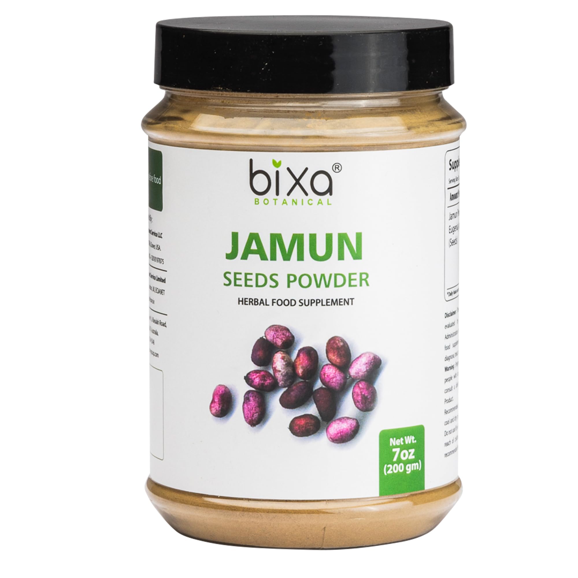bixa BOTANICALJamun Powder | Black Plum/Eugenia Jambolana | 200 Grams / 7 OZ | Ayurvedic Herbal Supplement | Gluten Free, Non-GMO, Steam Treated, Vegan, 100% Pure.
