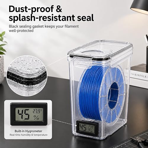 Lot de 4 boîtes de rangement pour filament pour impression 3D, boîte étanche visible avec moniteur de température et d'humidité, paquets de déshydratants, étiquettes et stylo, étanche à l'humidité - 5