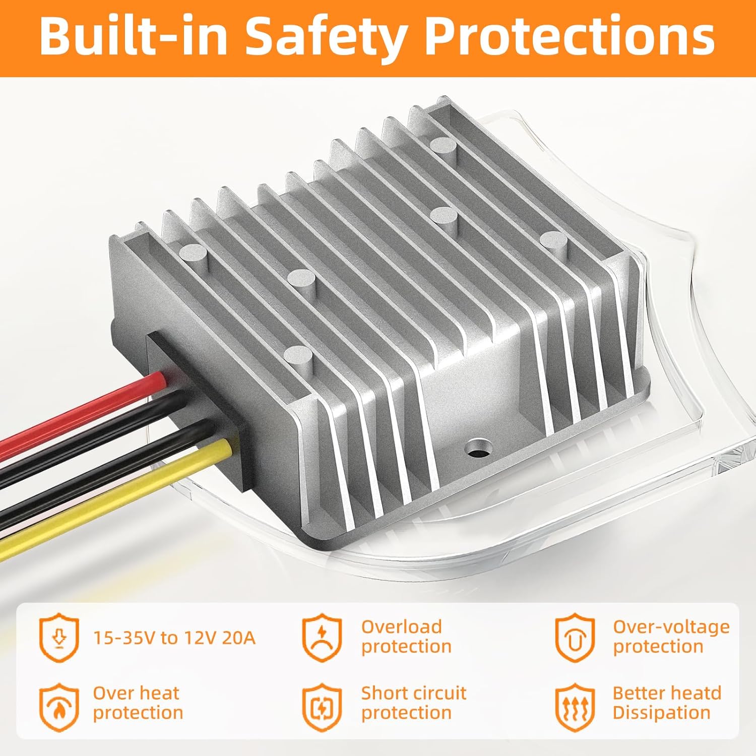 20V to 12V Step Down Converter Compatible with DeWalt Battery, Power Tool Battery Converter with 30A Fuse and 12awg Wire,Easy to Install,Friendly for DIY,max Output 12V/20A