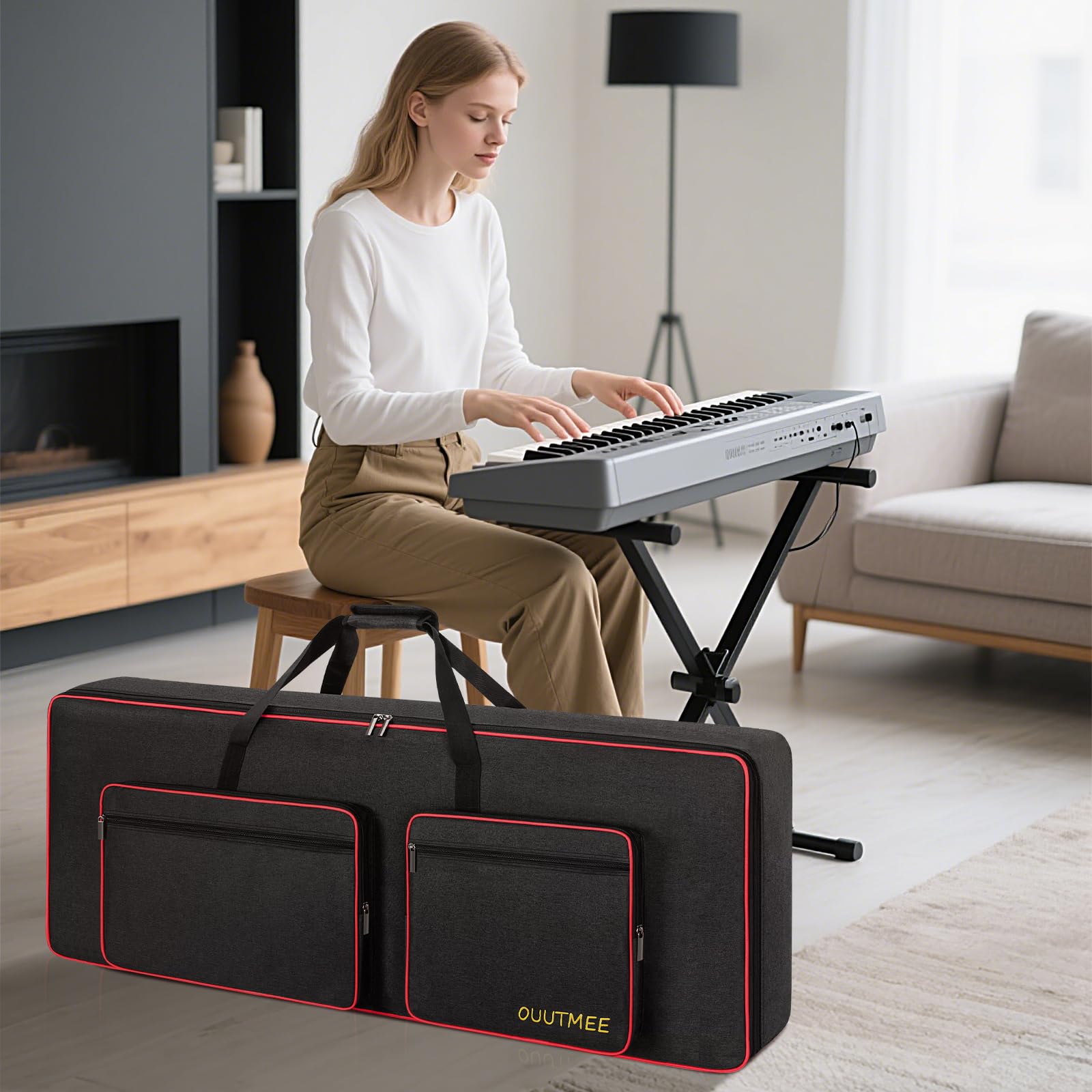 OUOUOUTMEE Custodia per tastiera elettronica 76 tasti, tessuto Oxford 600D, nero, impermeabile, 10 mm bordo, quattro protezioni angolari