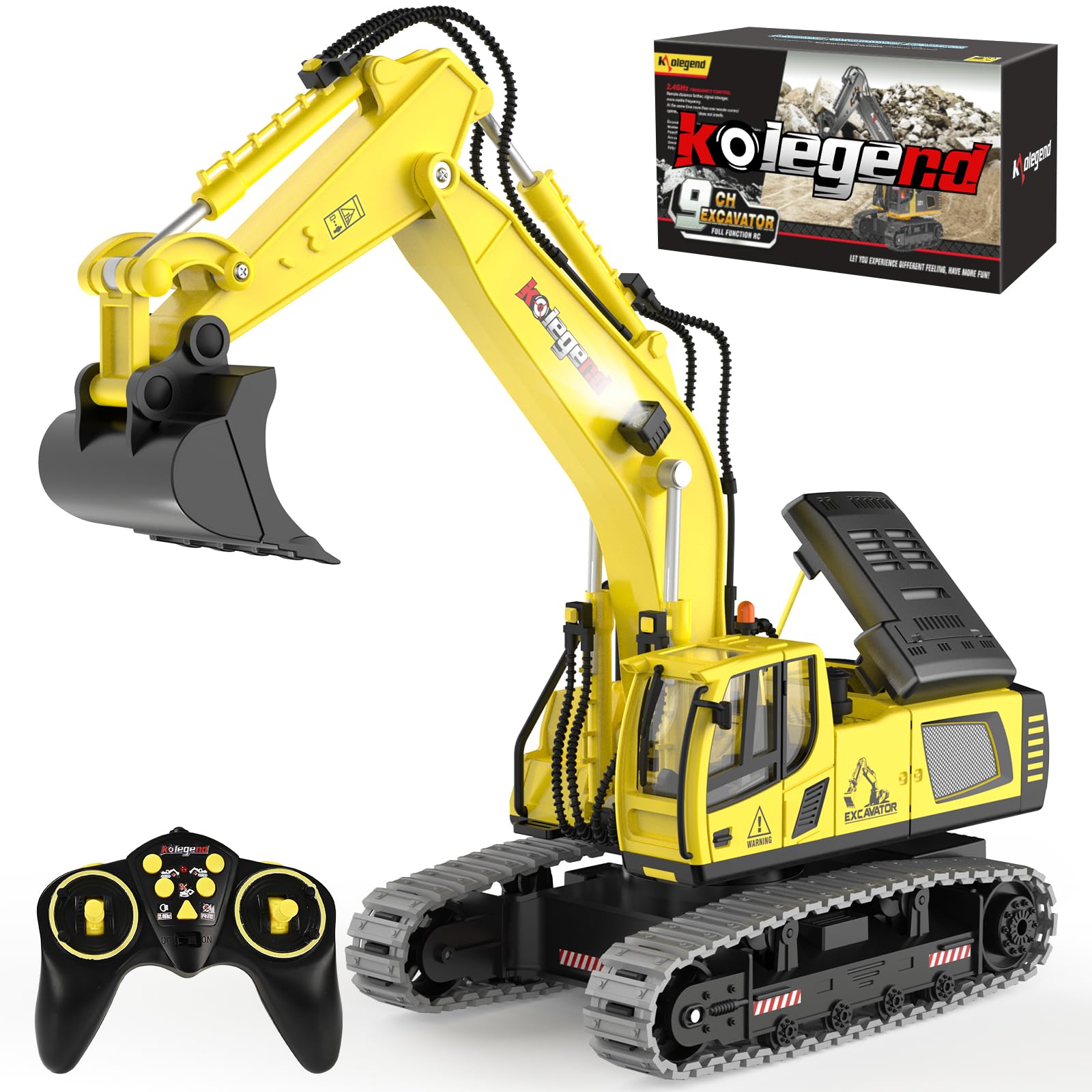 kolegend Remote Control Excavator Toy 16 Inch, 11 Channel RC Construction Vehicles Hydraulic Haulers Digger Toys Gift for 6+ Years Old Kids Boys