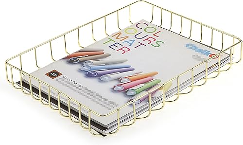 BTSKY Bandeja de archivos A4 multiusos, bandeja de escritorio de alambre, organizador elegante de tamaño carta, bandeja para documentos, revistas,